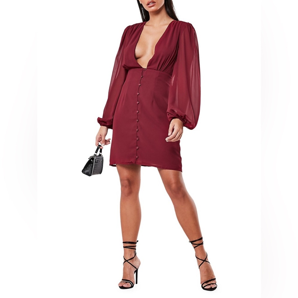 Missguided Milkmaid Button-Down Chiffon Dress
